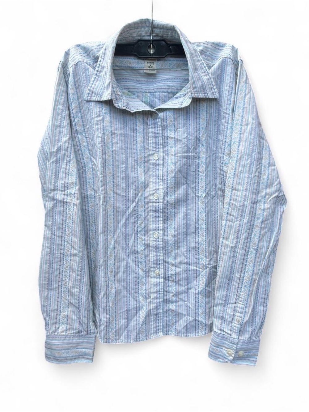 90s Cottagecore L.L. Bean Women's Striped Floral Cotton Button Down Shirt Sz M
